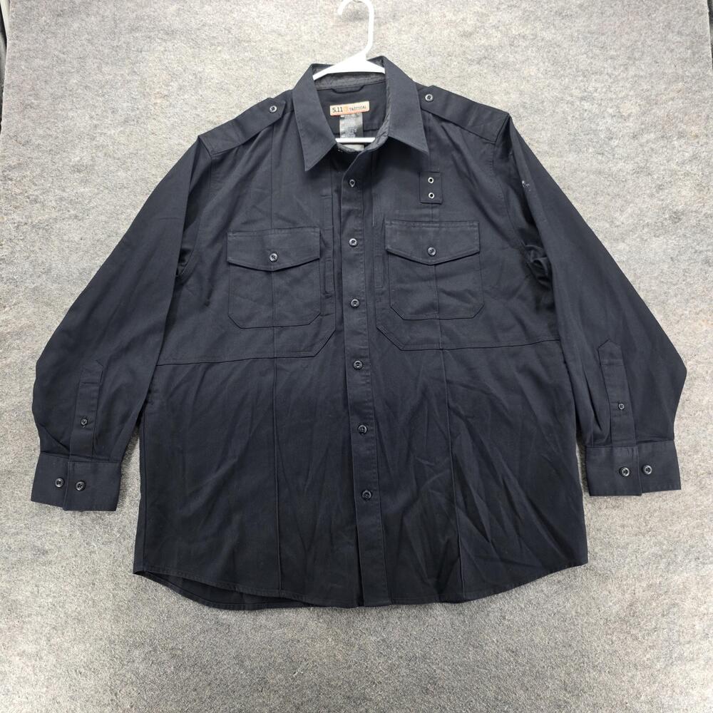 5.11 Tactical Shirt Mens XL Black Long Sleeve Uniform Workwear Epaulettes Duty